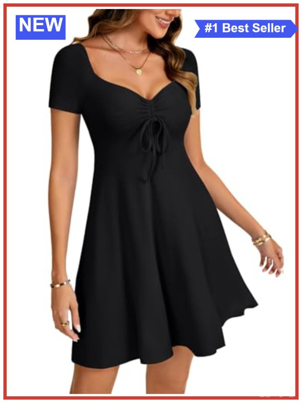 Women's Sweetheart Neck Mini Dress Short Sleeve Fit and Flare Rayon Spandex